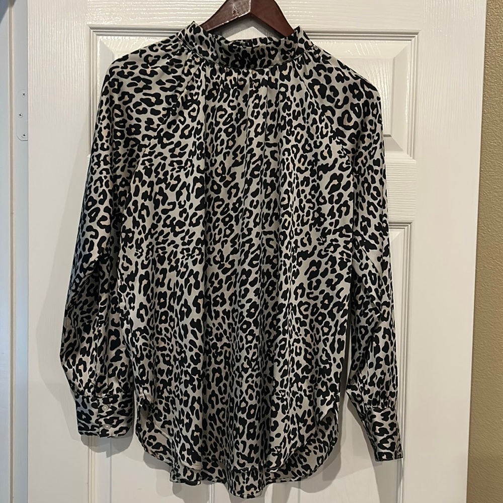 LOFT Leopard Print Turtleneck Blouse - Size M